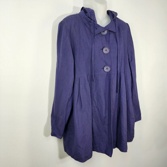 Larry Levine Womens Swing Jacket Size 12 Purple Hooded Linen Blend Lined Pleats - Picture 4 of 10